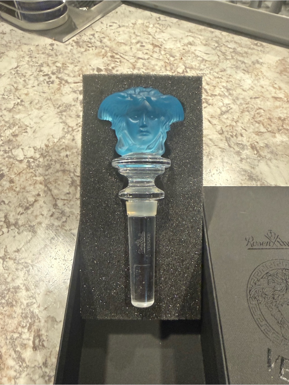 Versace Turquoise Glass Medusa Bottle Stopper - Picture 2 of 3